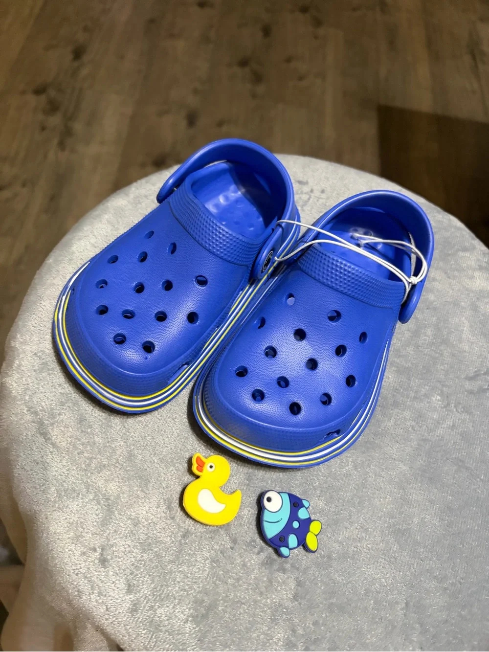 Kids Blue Slip-On Clogs with Playful Stripe Sole